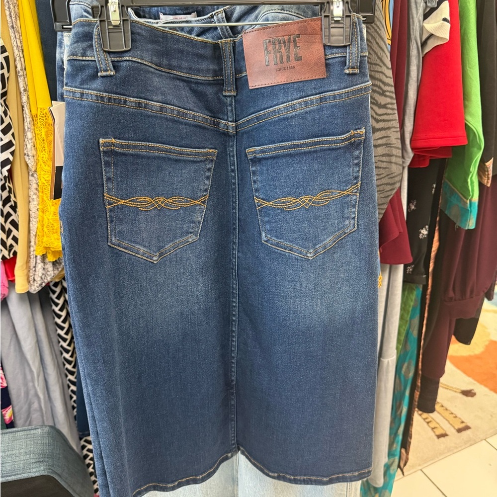 Frye Classic Blue Denim Midi Skirt